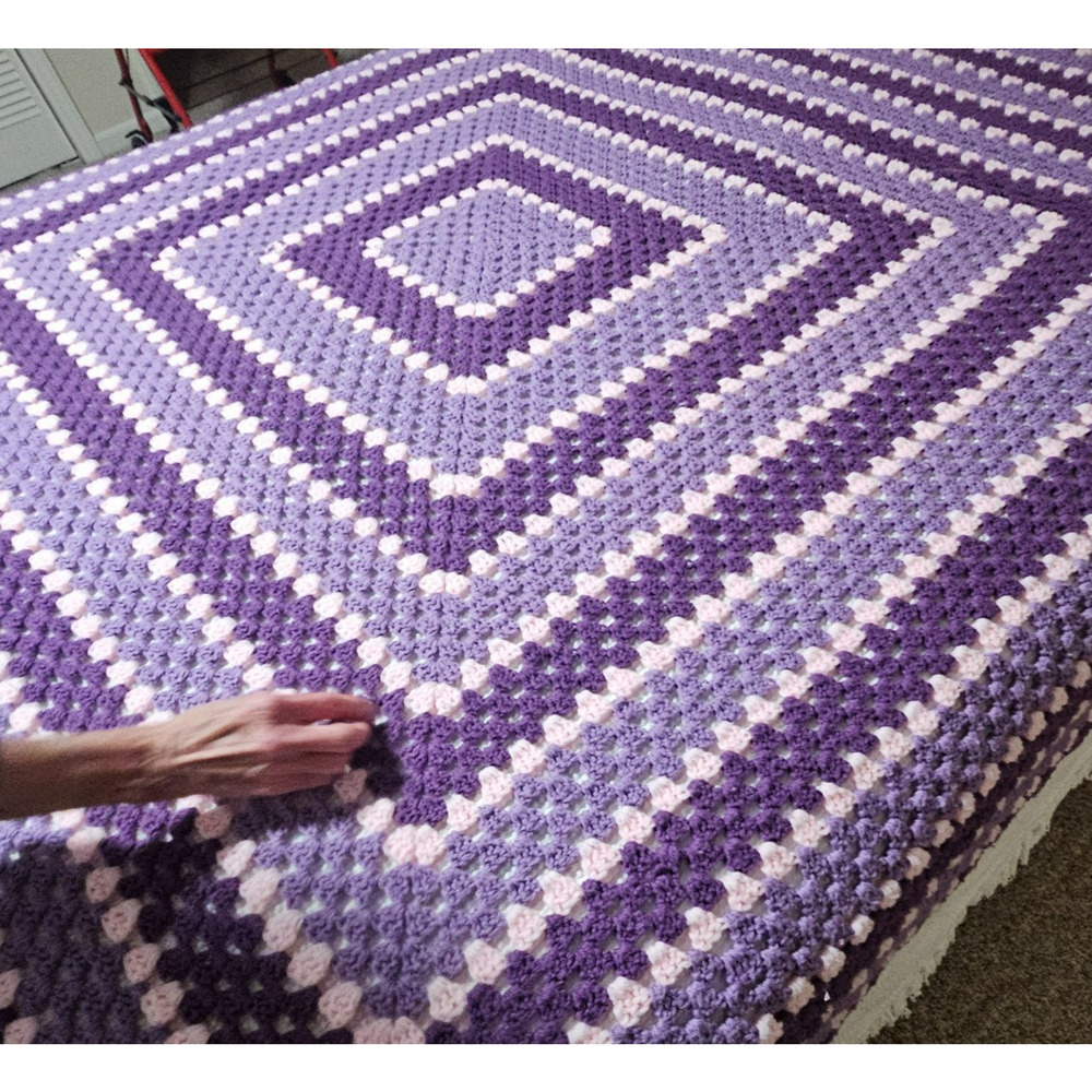VTG Handmade Crochet Granny Stitched Afghan 76" by 72" Jewel Tone Purple